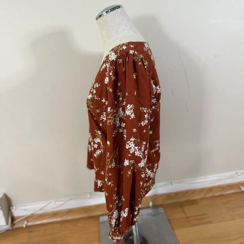 Madewell Corduroy Shirred-Sleeve Button-Front Top Farmstand Bouquet Rusty S Fall